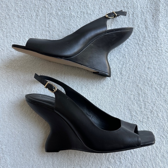 Like NEW Anthropologie Wedge Slingback Heels Black leather size 10 - Picture 10 of 15